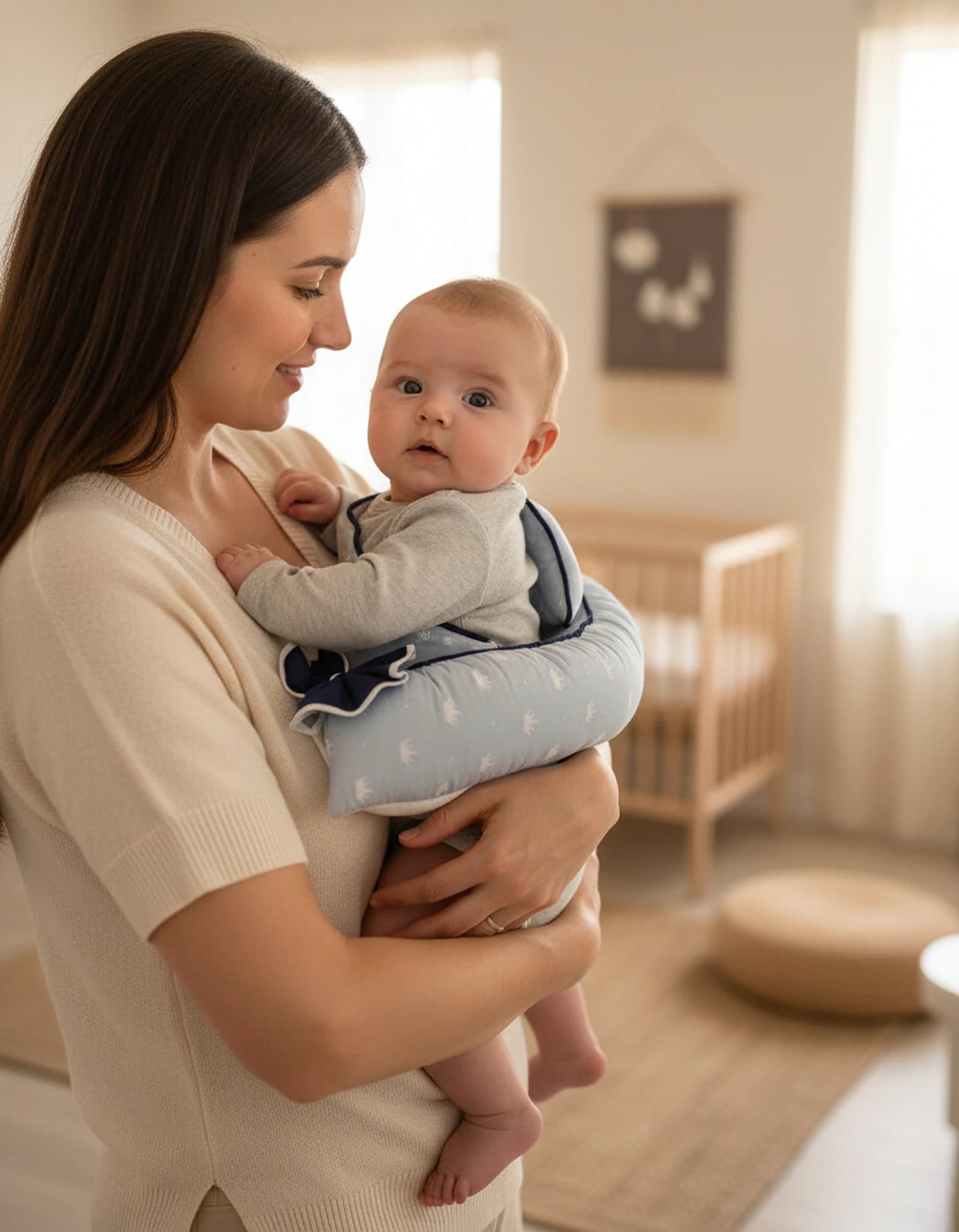 Yatak Ve Ortopedik Yastik Pike Beyaz Kumas Ve Pamuk Kumas Mavi Tac Desen BabyNest görsel 2