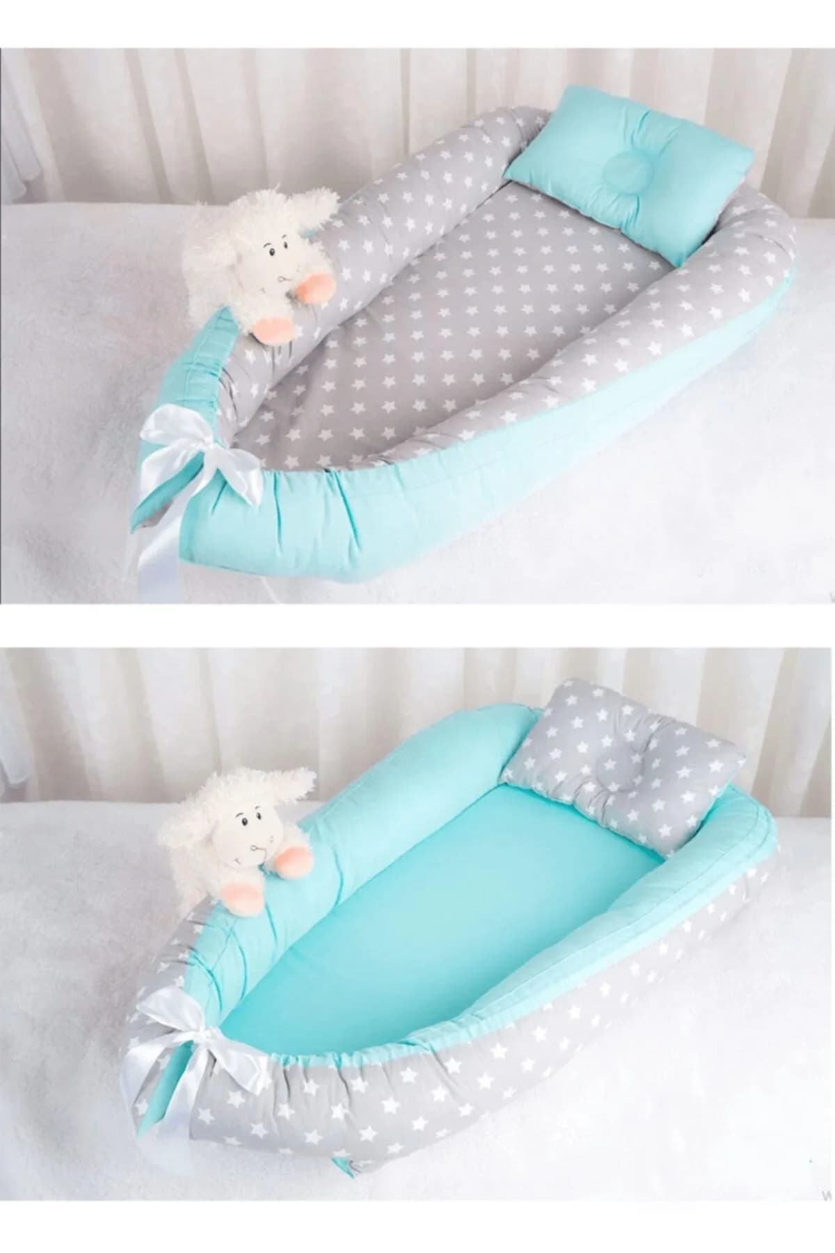 Yatak Ve Ortopedik Yastik Mint Ve Gri Yildiz BabyNest