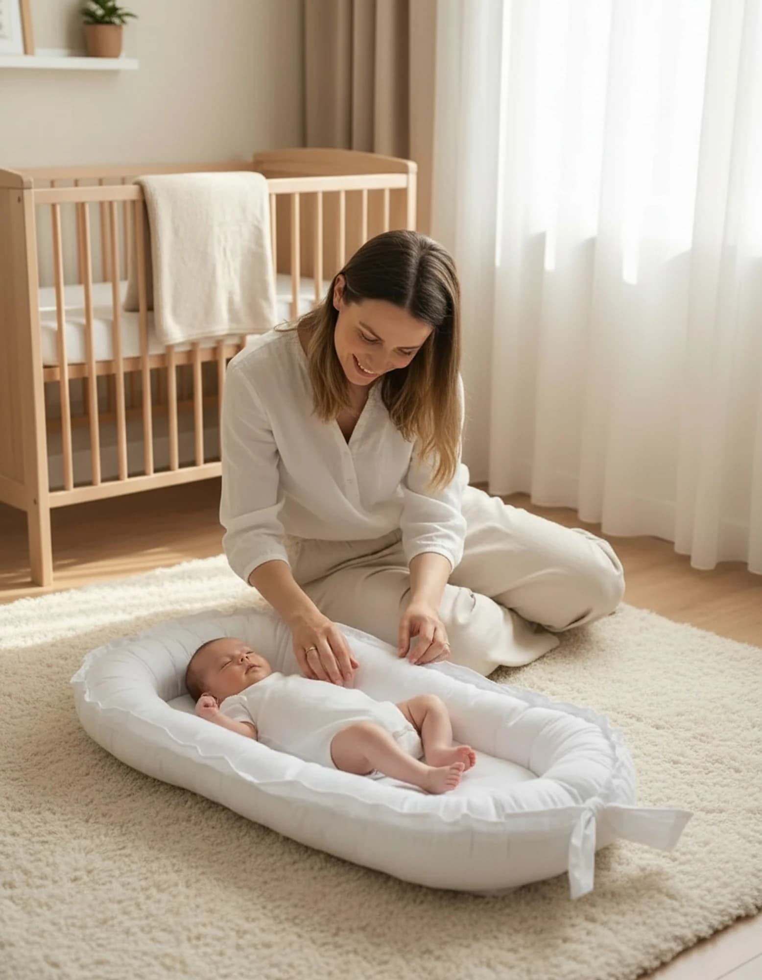 Organik Pamuk Baby Nest – Düz Beyaz Premium Model – Yeni Doğan Yatak, Anti-Alerjik, Nefes Alabilen, Güvenli Uyku Alanı