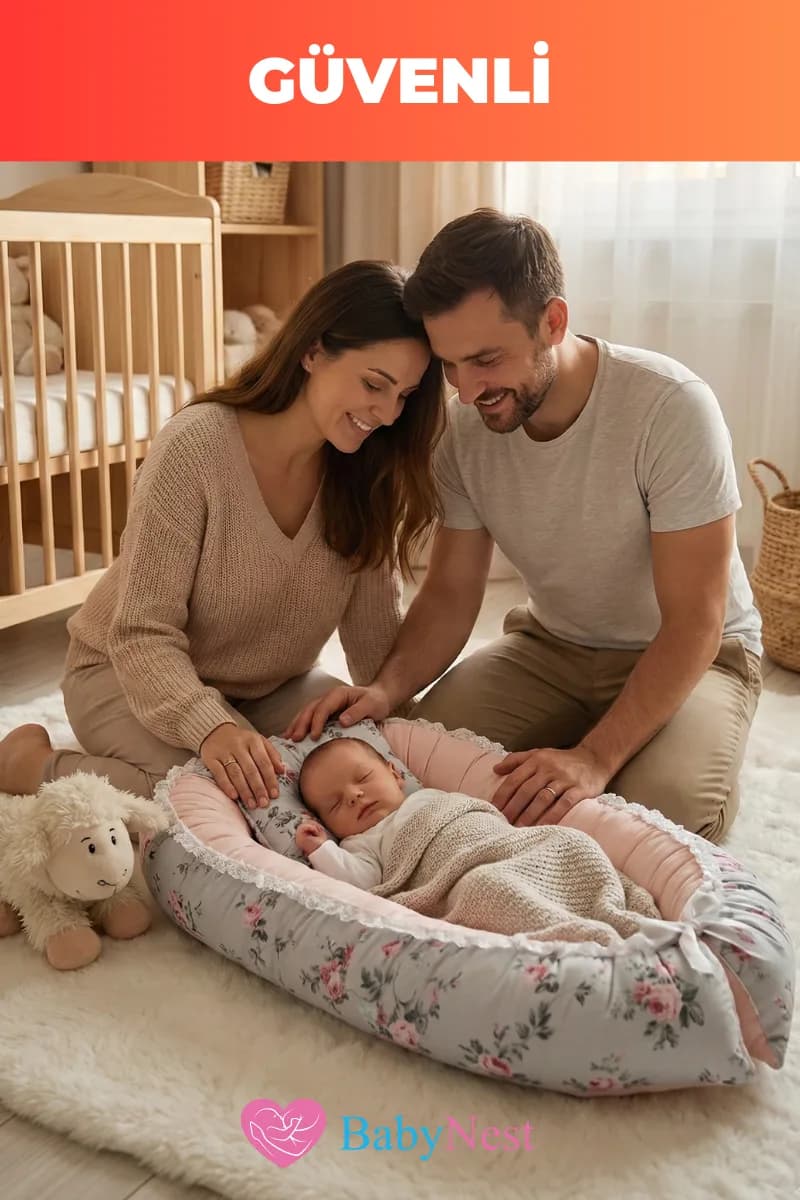 Gülbahçesi Desenli Baby Nest Yenidoğan Bebek Yatağı – Ultra Yumuşak, Güvenli, Taşınabilir Anne Kucağı Yatağı BabyNest…