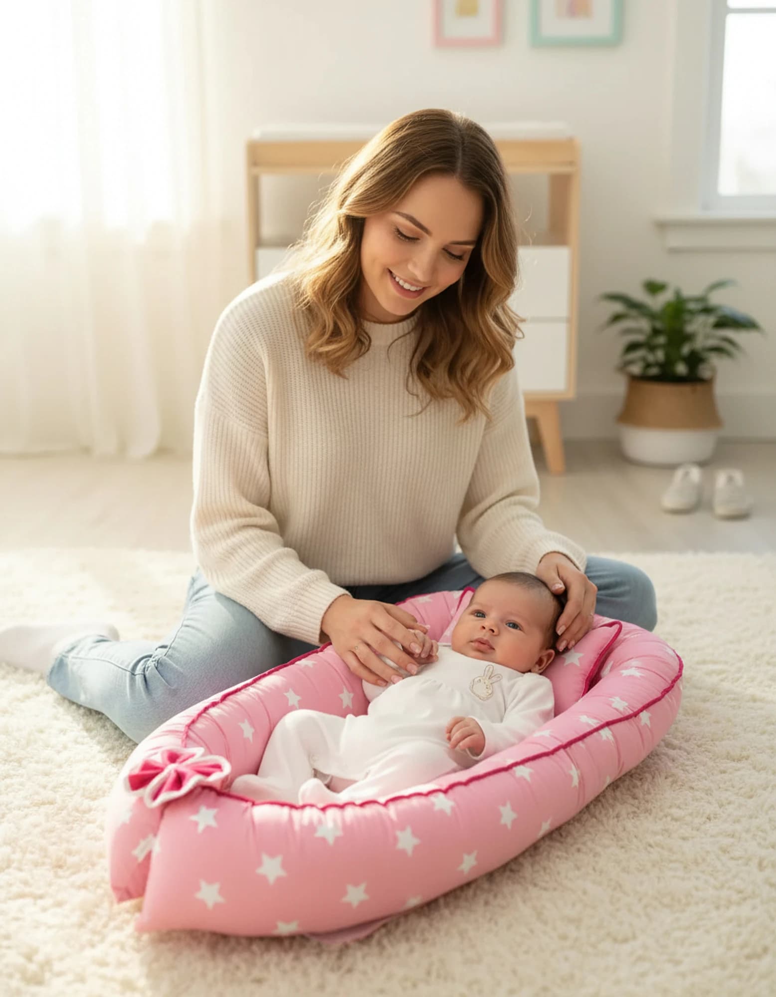 Yatak ve Ortopedik Yastik Pembe Yildiz Fitilli BabyNest görsel 2