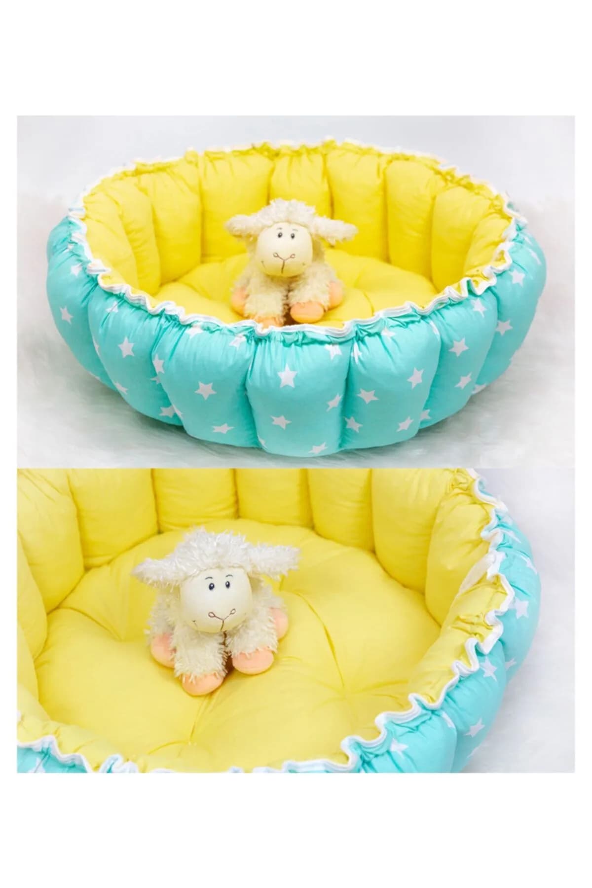 Yuvarlak Oyun Minderi Sarı Mint yıldız BabyNest