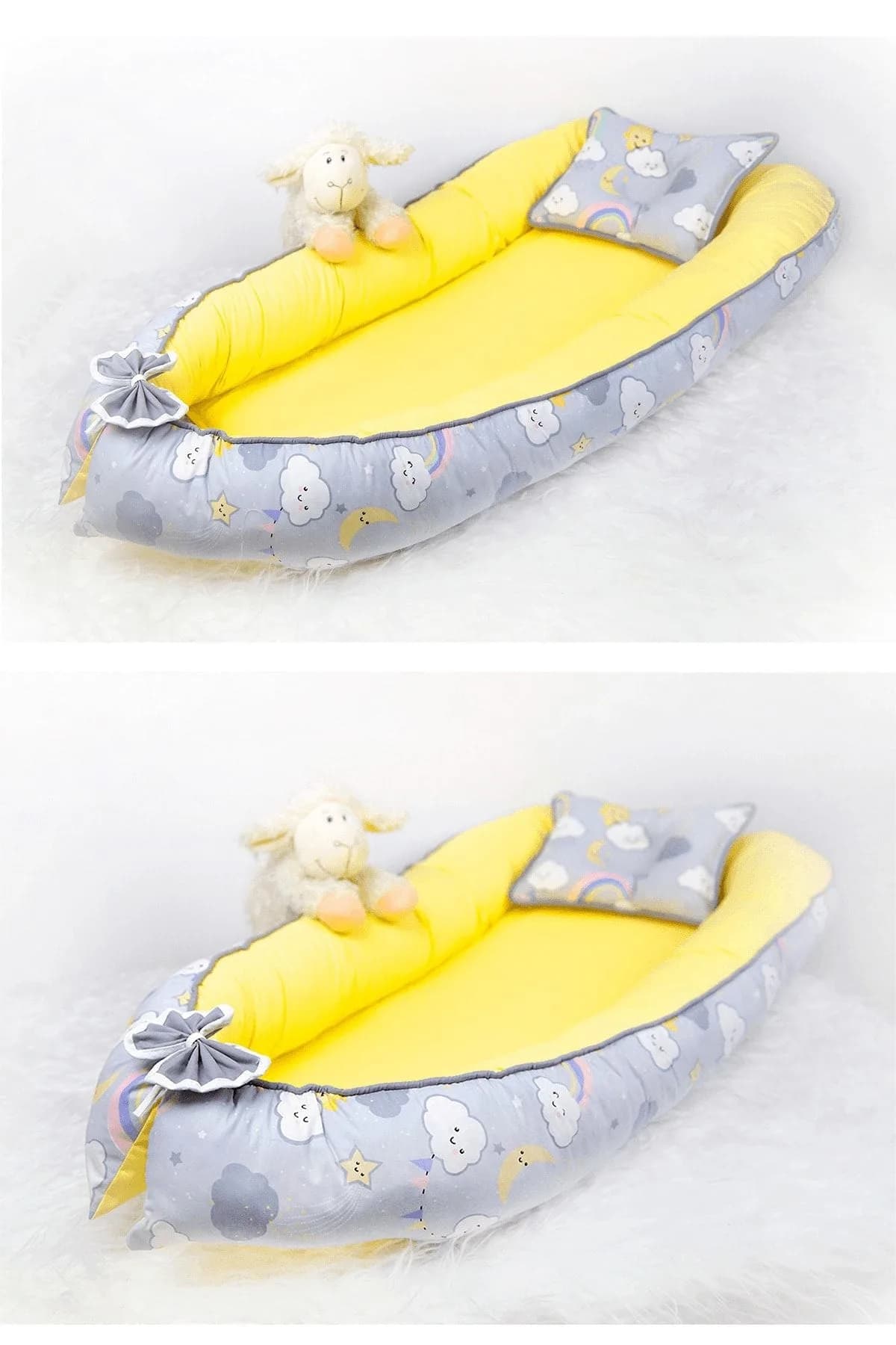 Yatak Ve Ortopedik Yastik Sari Ve Sevimli Gri Bulut BabyNest