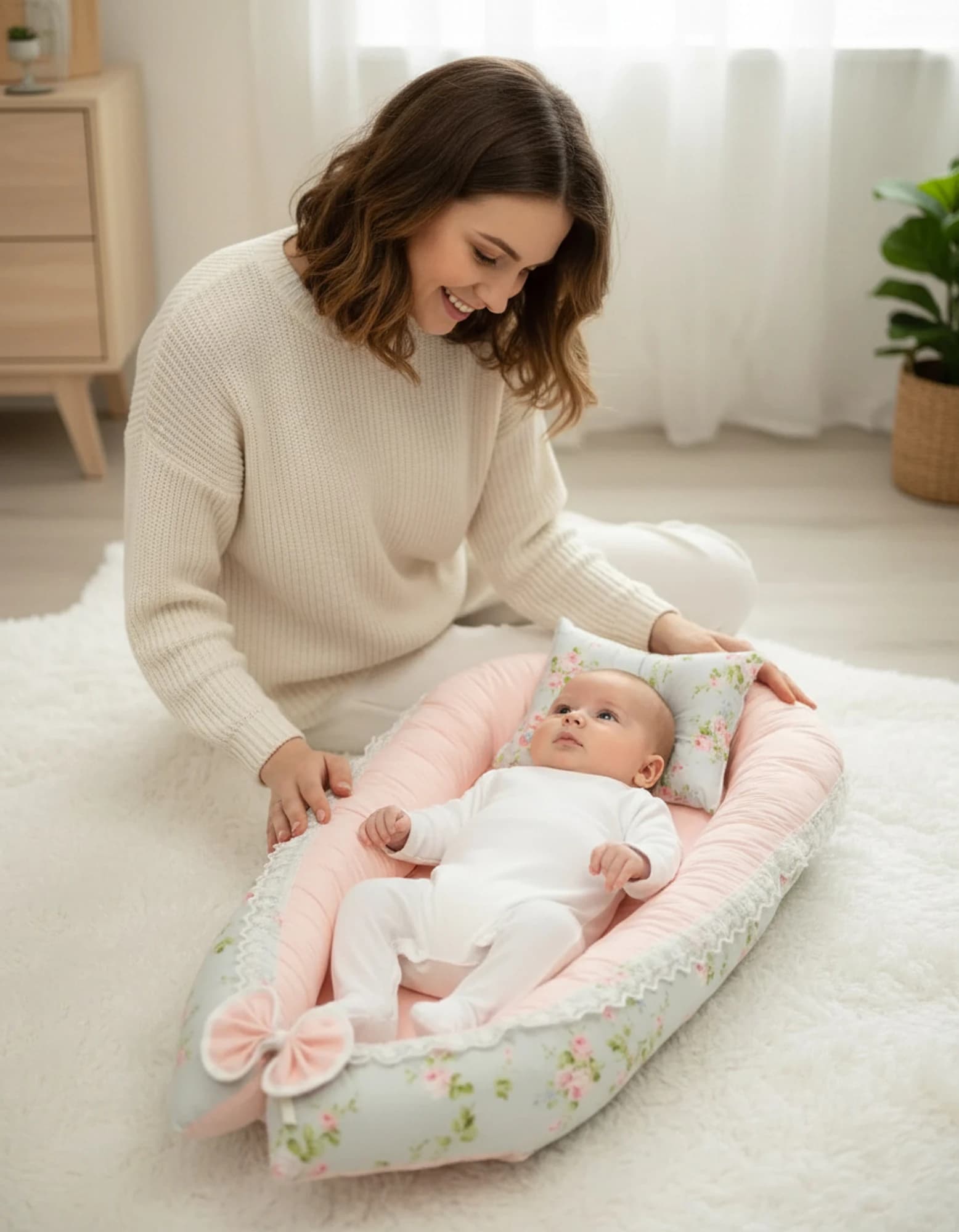 Yatak Ve Ortopedik Yastik Somon Ve Ciceklu Gupurlu Model