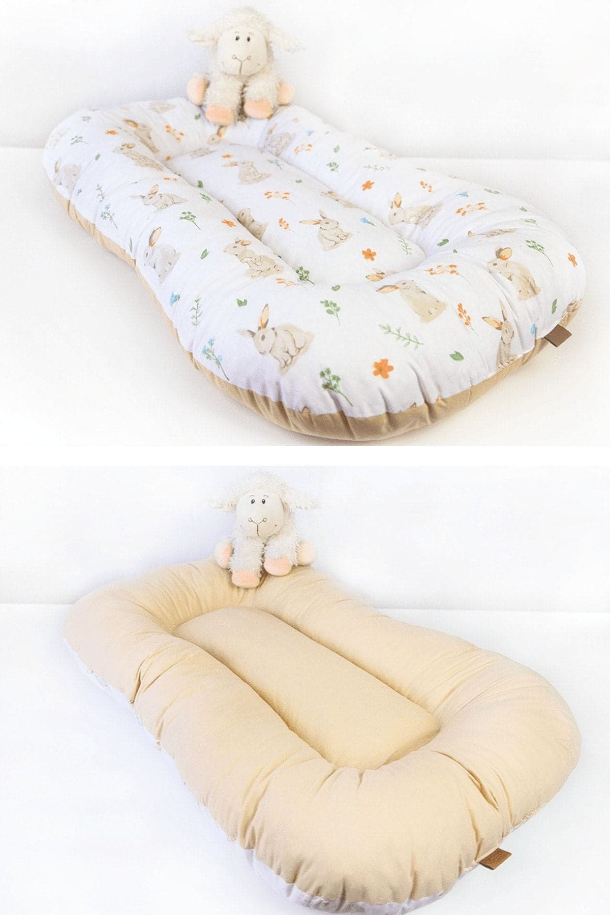 Oval Bebek Yatak Cift Yonlu Tavsan Bej Model