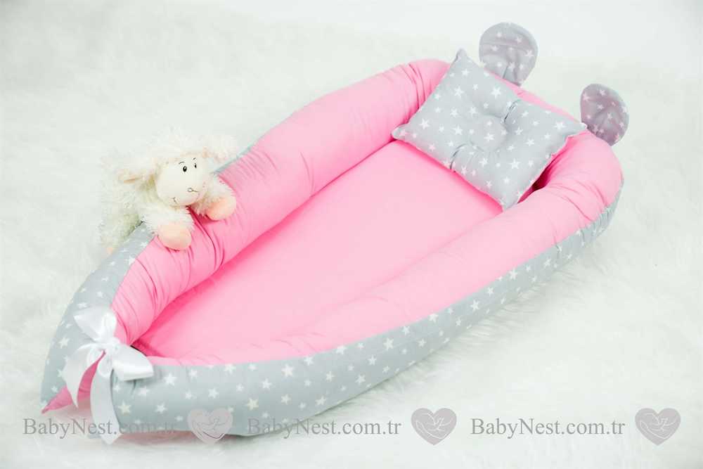 Babynest Açık Gri Yıldız Ve Pembe