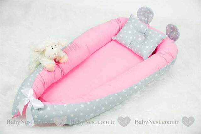 BabyNest Açık Gri Yıldız ve Pembe