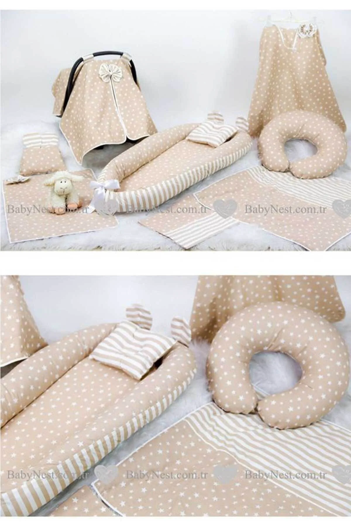 Full Set 9 Parca Ihtiyac Urunleri Krem Yildiz Krem Cizgili | BabyNest