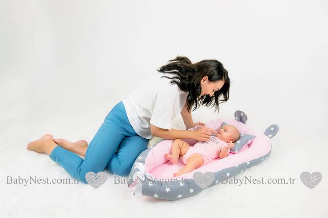 BabyNest Büyük Gri Yıldız ve Açık Pembiş