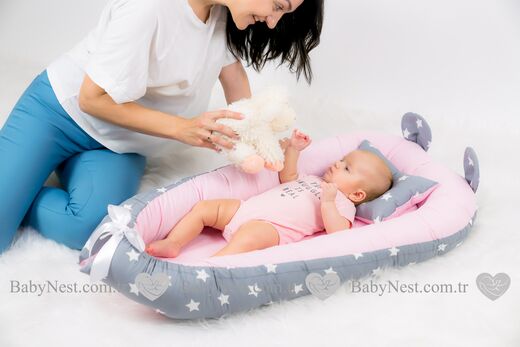 BabyNest Büyük Gri Yıldız ve Açık Pembiş - Thumbnail