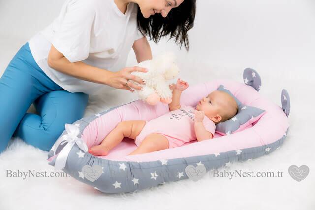 BabyNest Büyük Gri Yıldız ve Açık Pembiş