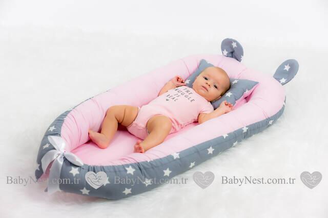 BabyNest Büyük Gri Yıldız ve Açık Pembiş