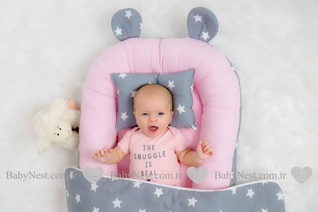 BabyNest Büyük Gri Yıldız ve Açık Pembiş