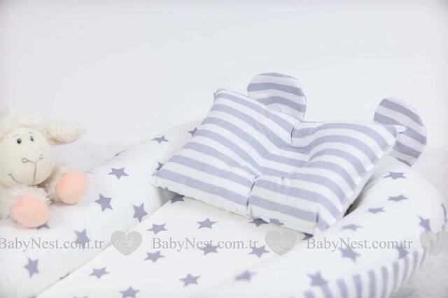 BabyNest Büyük Gri Yıldız ve Gri Çizgili