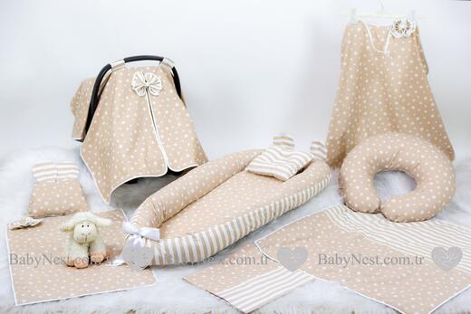 BabyNest Seti - BabyNest FULL Seti BabyNest Krem Yıldız ve Krem Çizgili