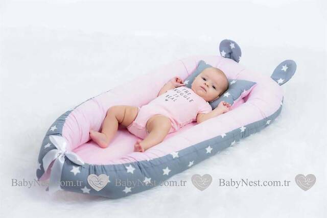 BabyNest FULL Seti Gri Yıldız ve Pembiş