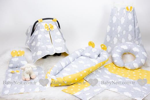 BabyNest Seti - BabyNest FULL Seti Gri Bulut 