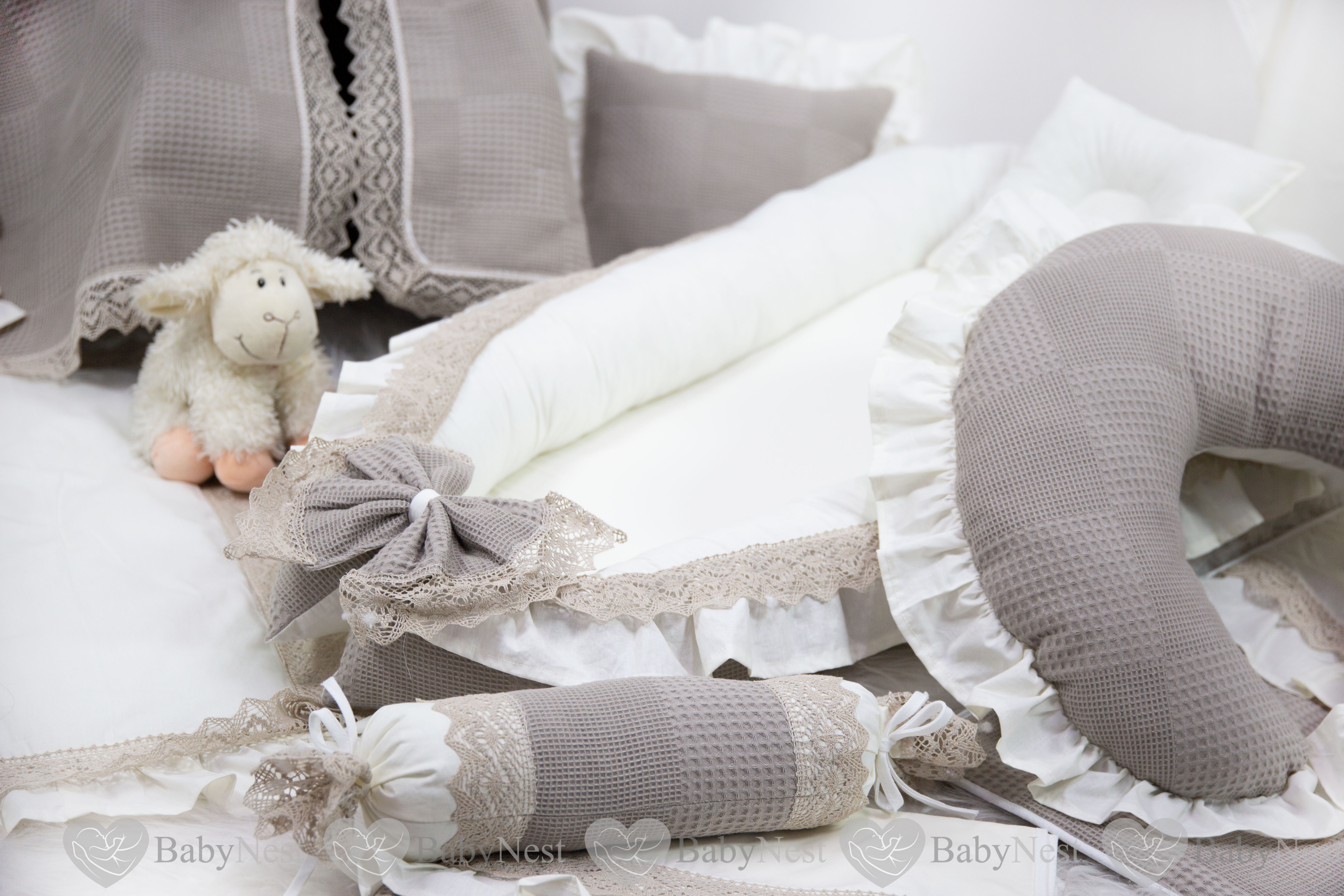 Babynest Full  11 Parça Seti Taş Rengi Pike&dantel