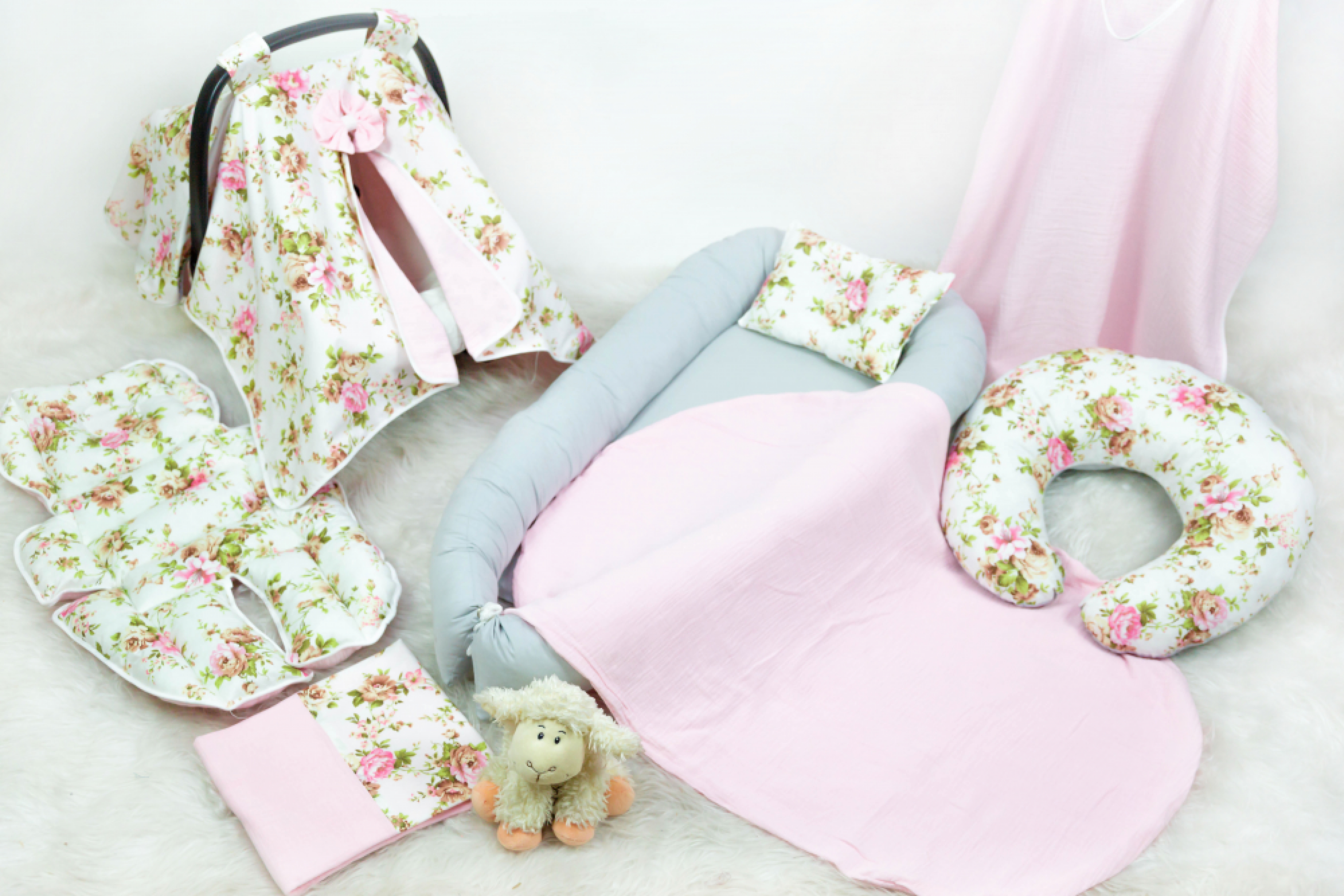 Babynest Full Seti Pembe Çiçekli Müslin Set