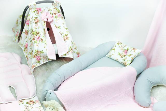 BabyNest FULL Seti Pembe Çiçekli Müslin Set