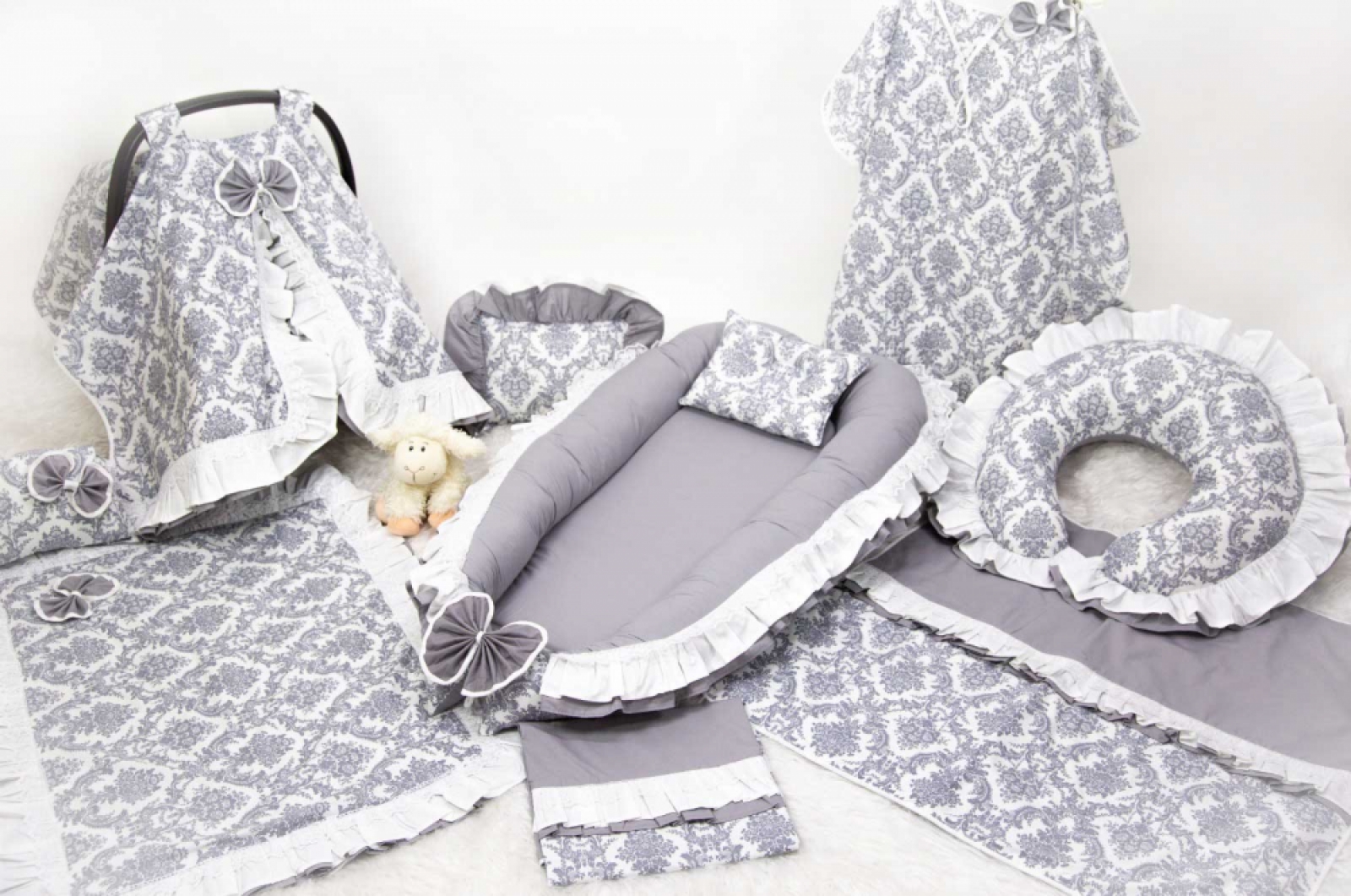 Babynest Full 10 Parça Seti Çift Kat Fırfırlı&güpürlü Elegant Gri