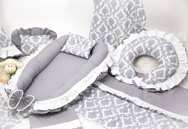 BabyNest FULL 10 Parça Seti Çift Kat Fırfırlı&Güpürlü Elegant Gri