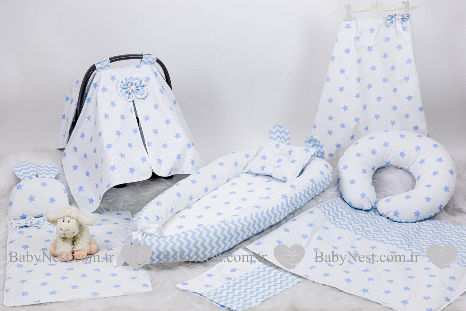 Babynest Full Seti Mavi Yıldız Ve Mavi Zikzak