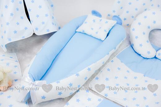 BabyNest FULL Seti Düz Mavi ve Mavi Yıldız - Thumbnail