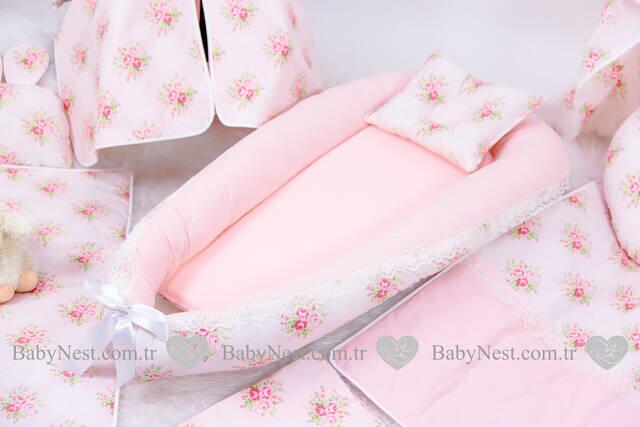 BabyNest FULL Seti Çiçekli Somon-Pembe