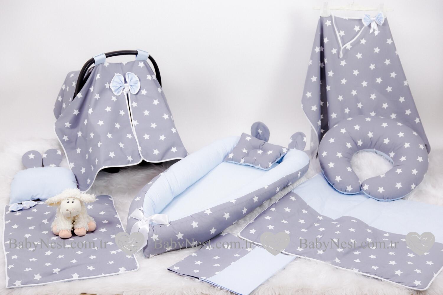 Babynest Full Seti Gri Yıldız Ve Mavi
