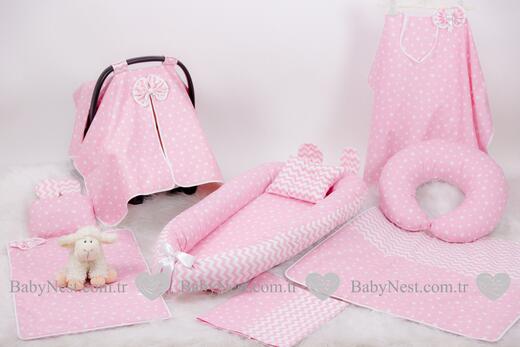 BabyNest Seti - BabyNest FULL Seti Pembe Yıldız ve Zikzak