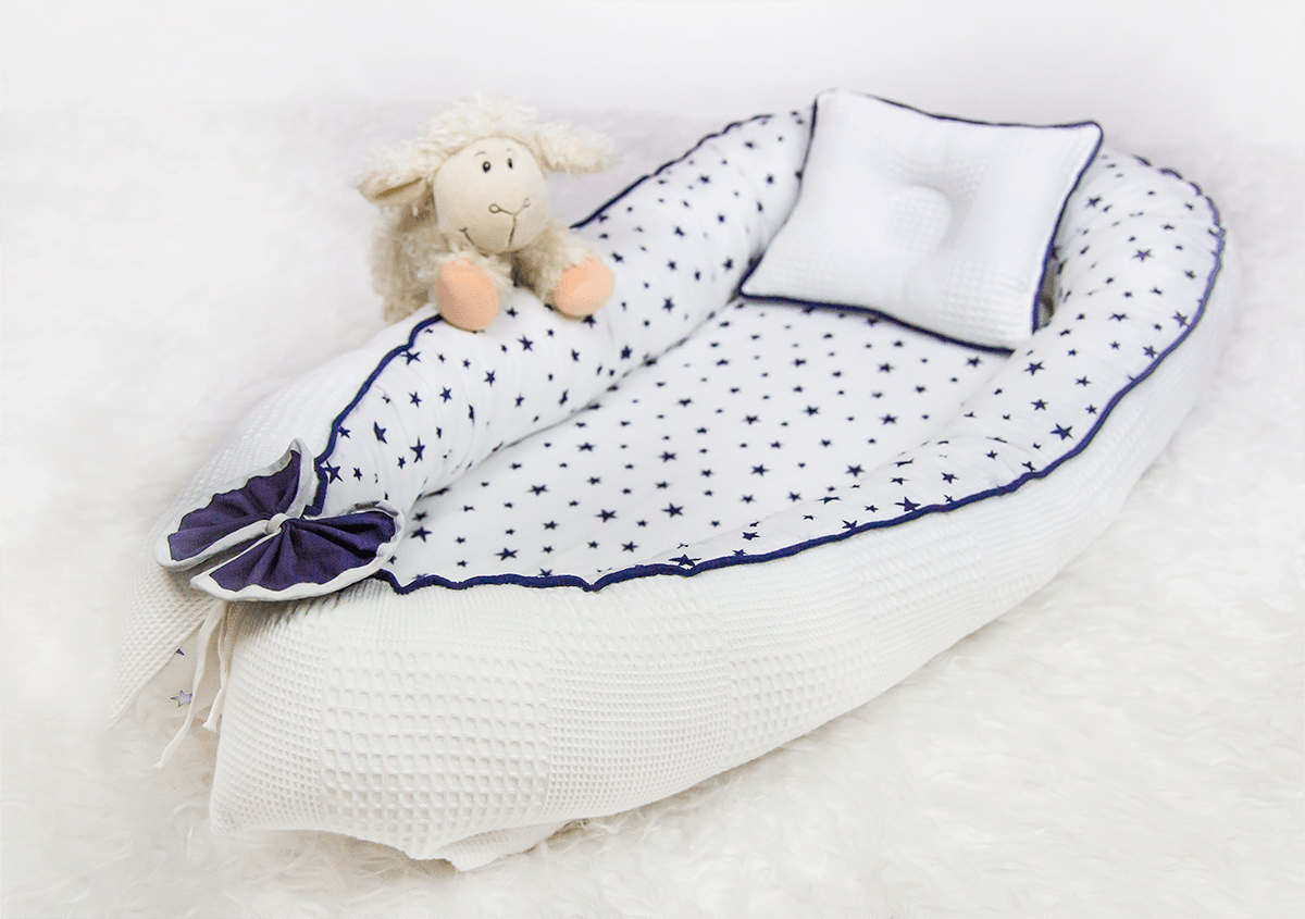 Babynest Fitilli Beyaz Pike Ve Lacivert Yıldız
