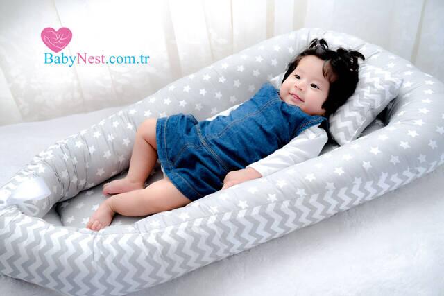 BabyNest Açık Gri Yıldız ve Açık Gri Zikzak