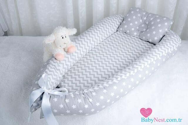 BabyNest Açık Gri Yıldız ve Açık Gri Zikzak