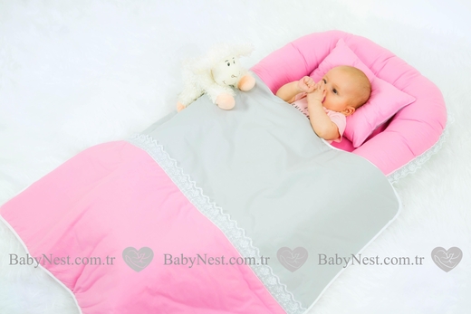 BabyNest Güpürlü Pembe ve Gri - Thumbnail