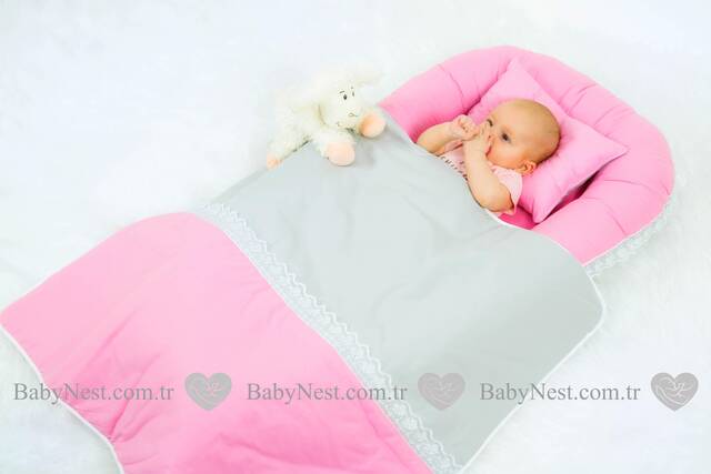 BabyNest Güpürlü Pembe ve Gri