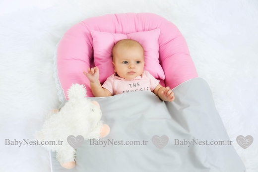 BabyNest Güpürlü Pembe ve Gri - Thumbnail