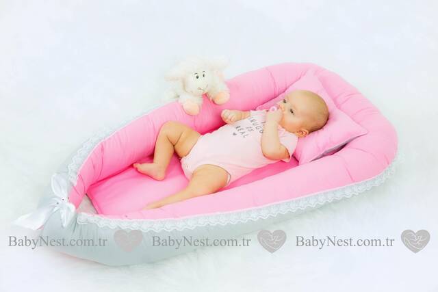 BabyNest Güpürlü Pembe ve Gri