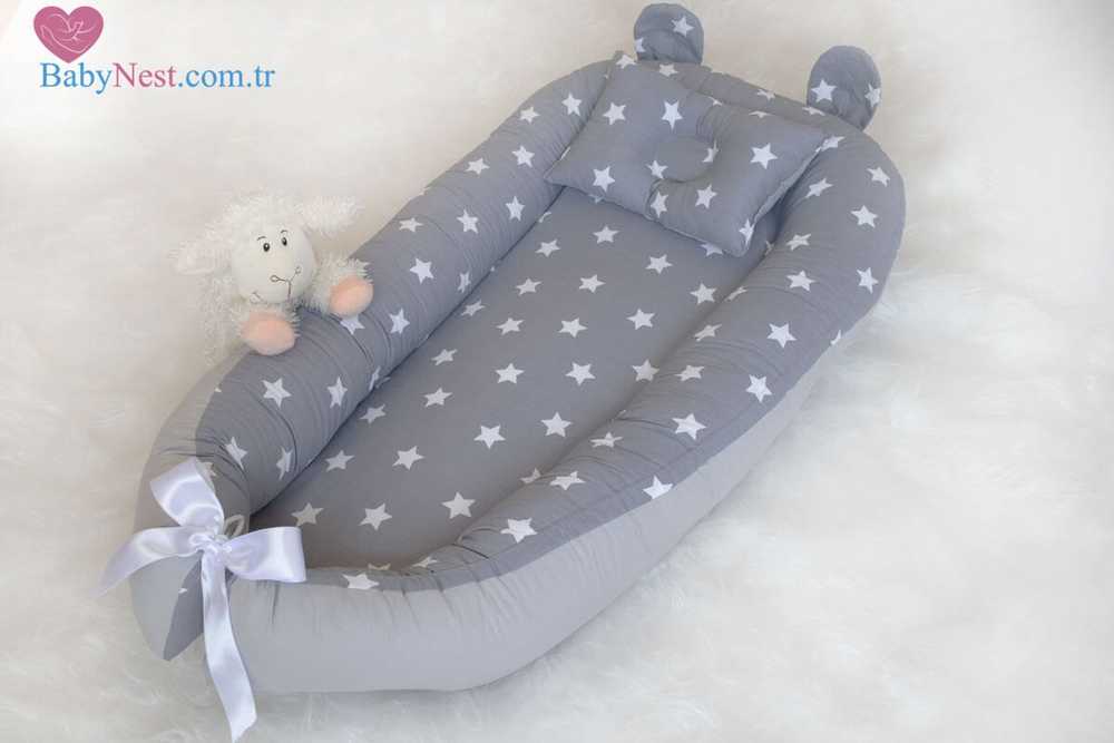 Babynest Düz Gri Ve Gri Yıldız Kulaklı (koyu)
