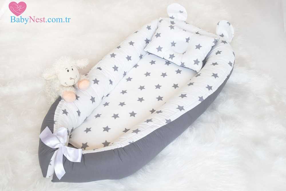 Babynest Düz Gri Ve Gri Yıldız Kulaklı (açık)