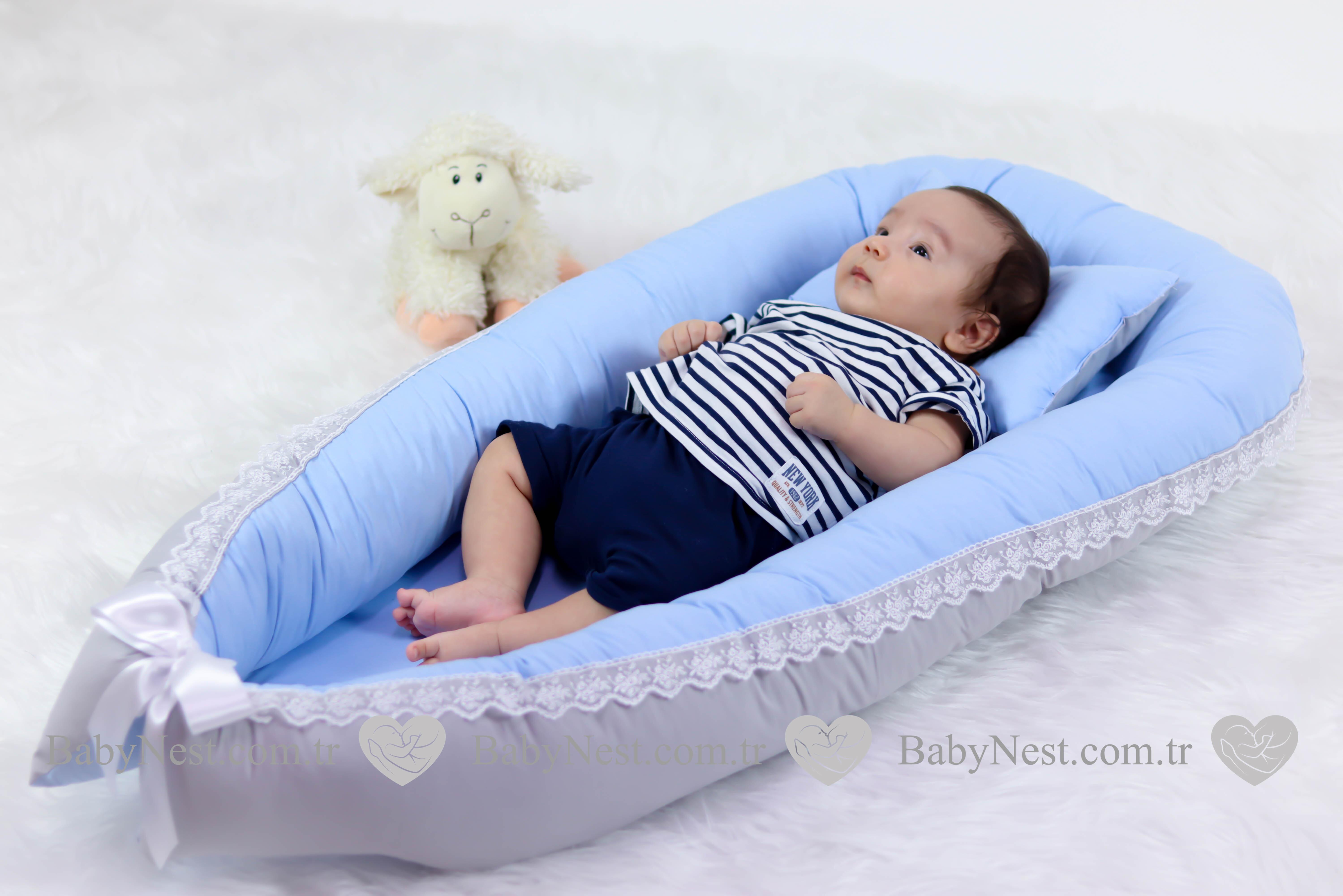 Babynest Mavi Ve Gri Güpürlü