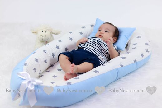 BabyNest - BabyNest Düz Mavi ve Gri Büyük Yıldız