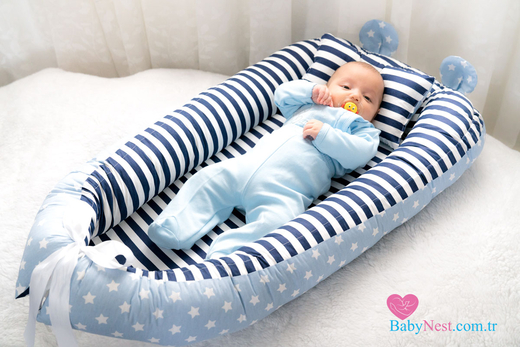 BabyNest - BabyNest Mavi Yıldız ve Lacivert Çizgili Kulaklı