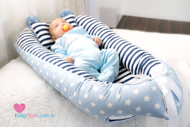 BabyNest Mavi Yıldız ve Lacivert Çizgili Kulaklı