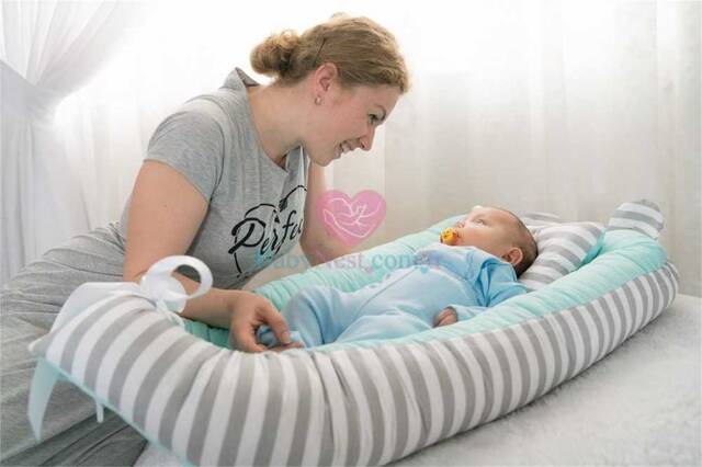 BabyNest Mint Yeşili ve Gri Çizgili Kulaklı