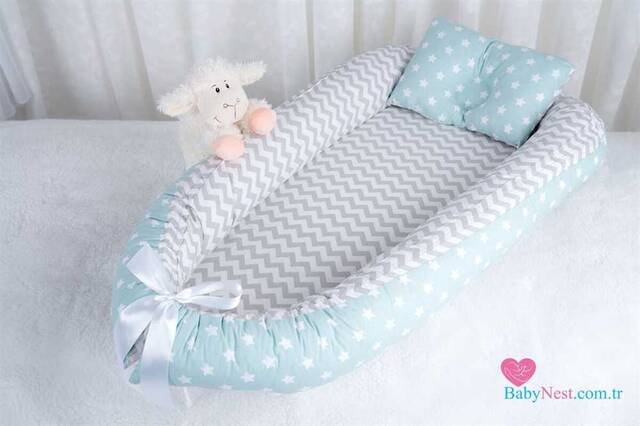 BabyNest Mint Yeşili Yıldız ve Gri Zikzak