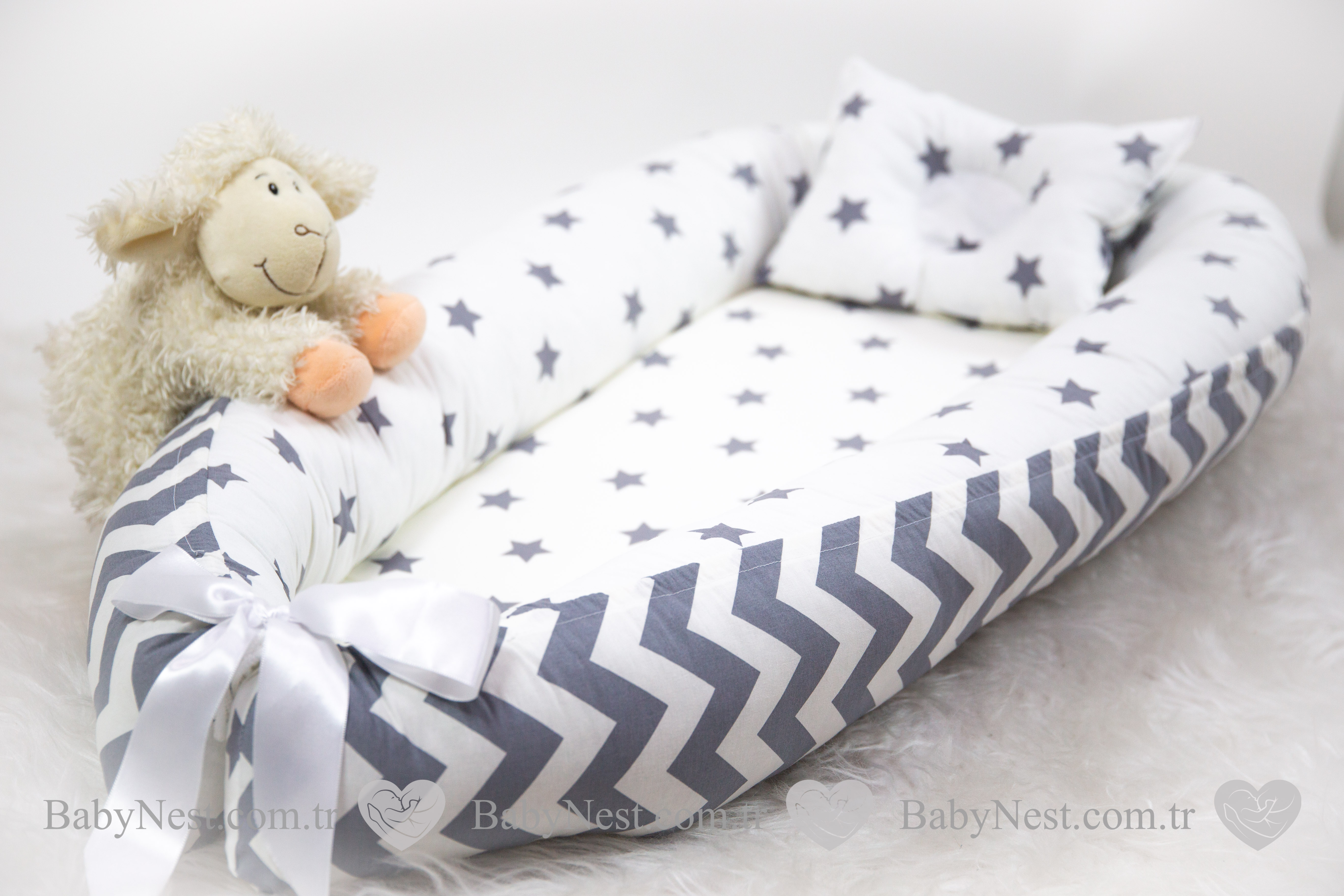 Babynest Gri Büyük Yıldız Ve Gri Büyük Zikzak (açık)