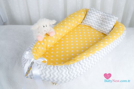 BabyNest - BabyNest Sarı Yıldız ve Gri Zikzak