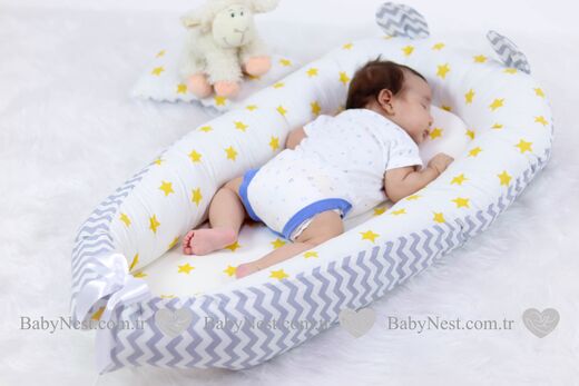 BabyNest - BabyNest Sarı Büyük Yıldız ve Gri Zikzak