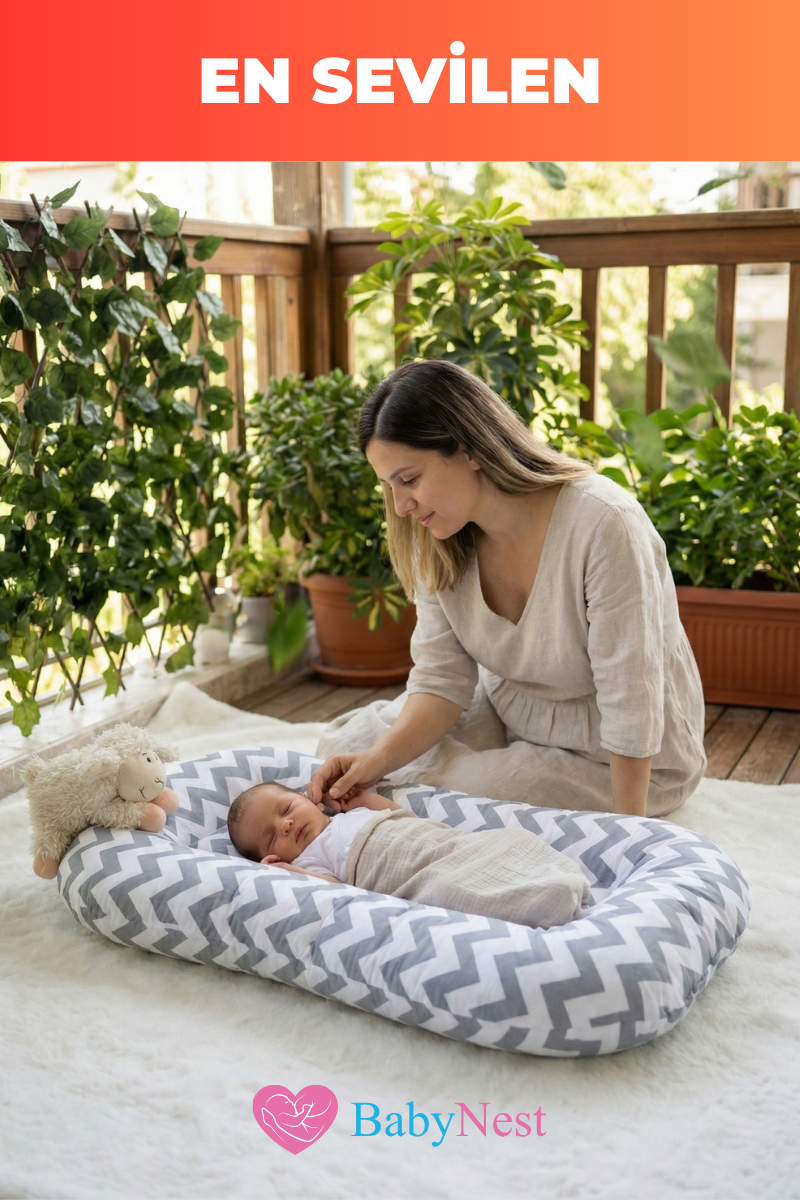 Organik Pamuk Yeni Doğan Baby Nest – Gri Zigzag Desenli – Nefes Alabilen, Anti-Alerjik, Taşınabilir & Beşik İçi Kullanıma Uygun